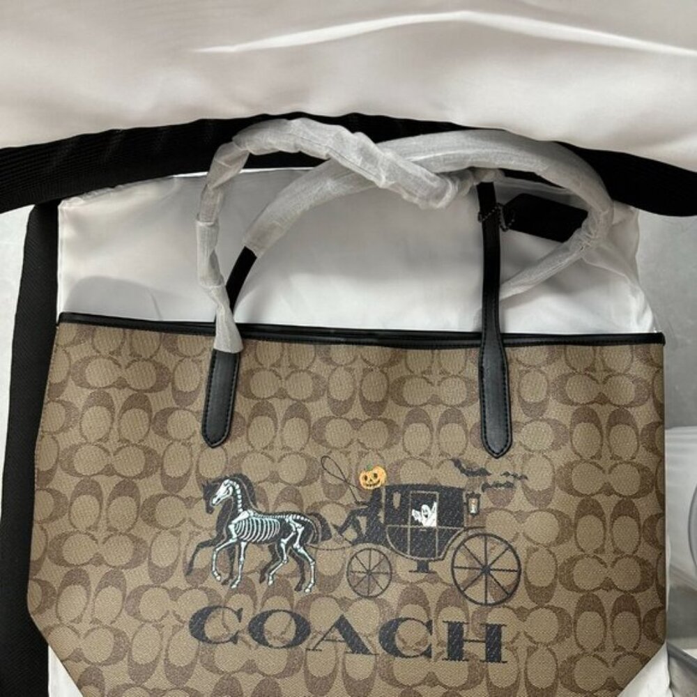 Coach Brown Signature Tote with Halloween Patchwork - Picture 3 of 8